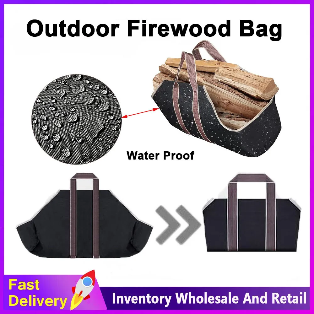 

Firewood Canvas Log Carrier Tote Bag Waxed Fireplace Large Wood Carrying Bag with Handles Security Strap Camping Outdoor Indoor