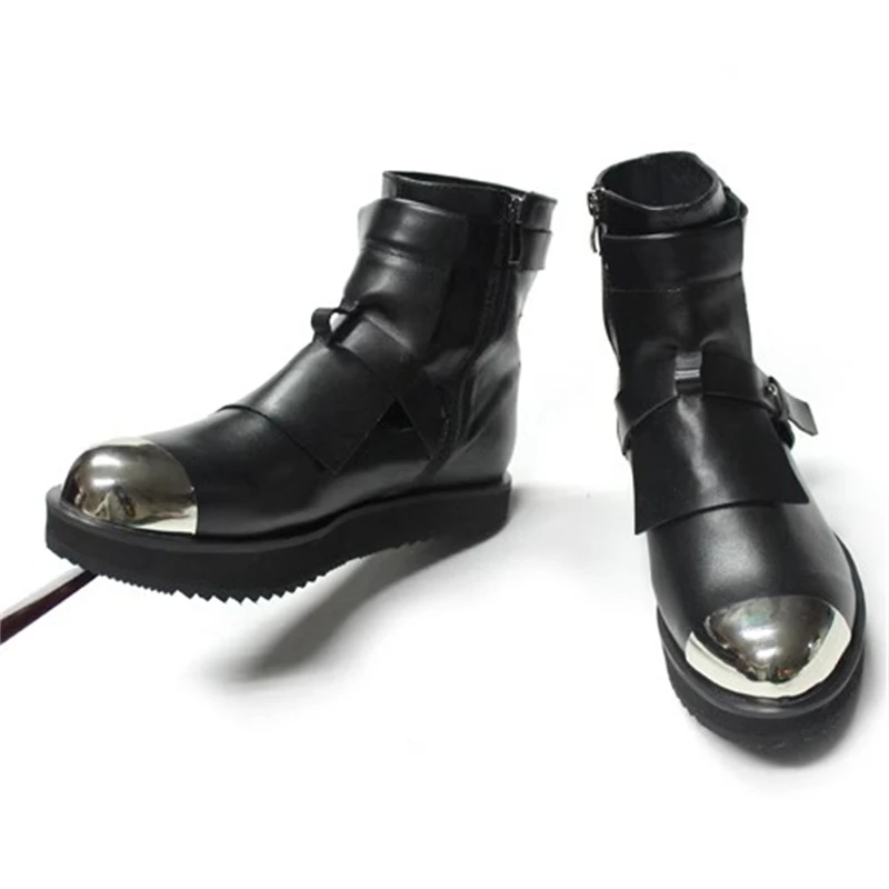 

New Design Steel Toe Ankle Boots Men High Top Platform Shoes Inside High Cowhide Thick Sole Casual Genuine Leather Chelsea Boots