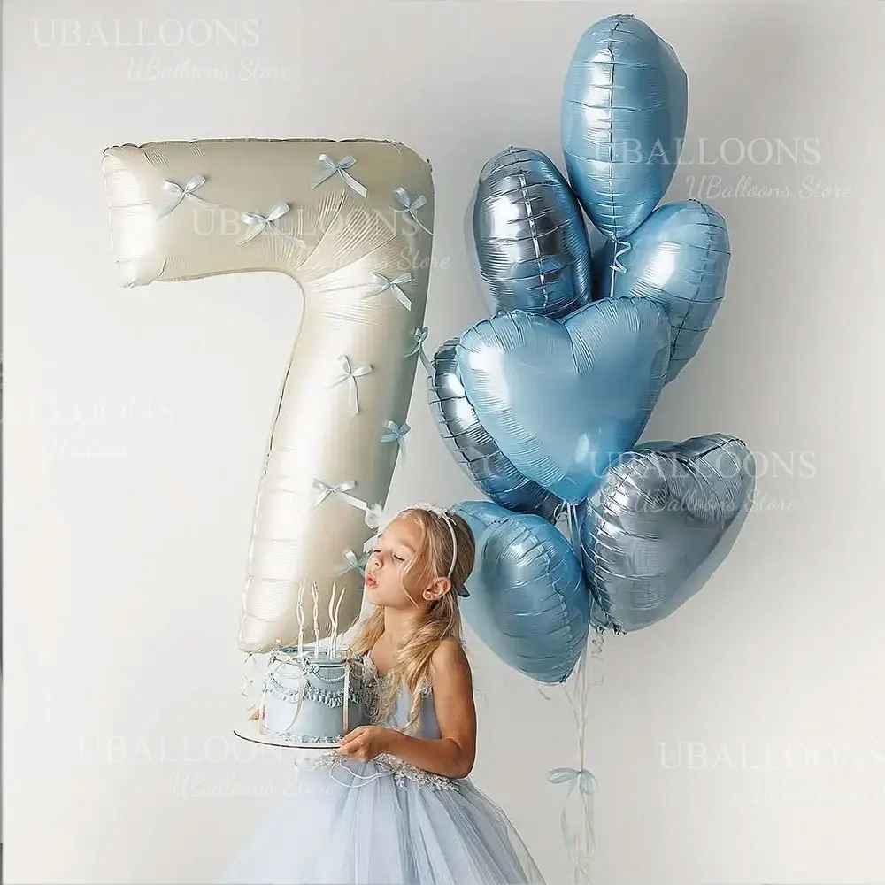 32-Zoll-Creme-Zahlenballon mit blauen Schleifen, 1, 2, 3, 4, 5, 6, 7, 8, 9, babyblaue Schleife, beige Zahlenballons für Geburtstags-Babyparty-Dekoration – Detail 6