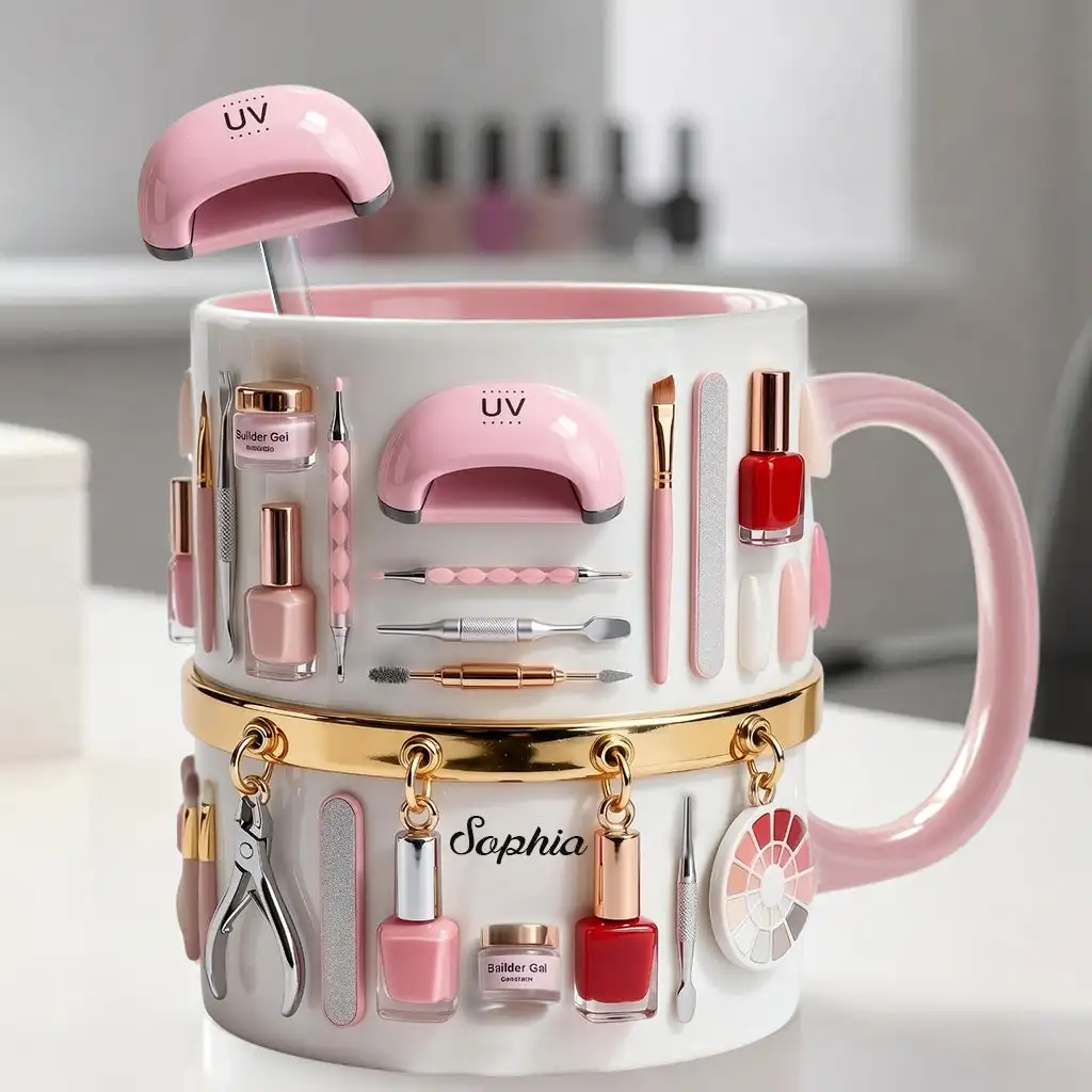 Manicurist Personalized Nail Salon Set Decorative Mug with Acrylic Stir Bar Ceramic Coffee Cup