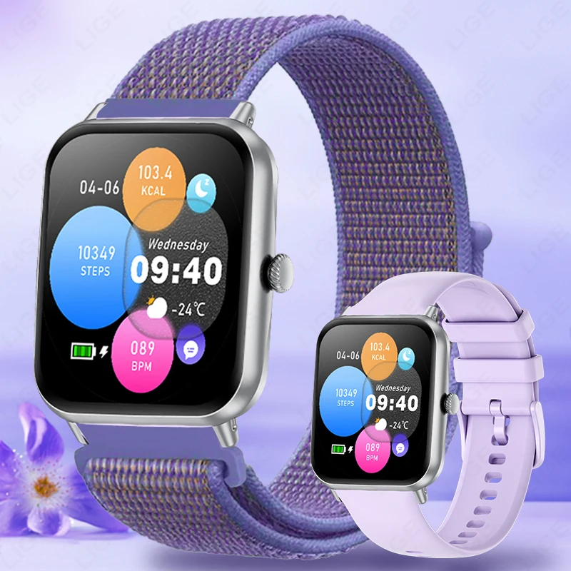 

LIGE модные умные часы для мужчин и женщин 1,83 дюйма, полный сенсорный спортивный фитнес-трекер, IP67, водонепроницаемые умные часы с BT-вызовом для Android ios