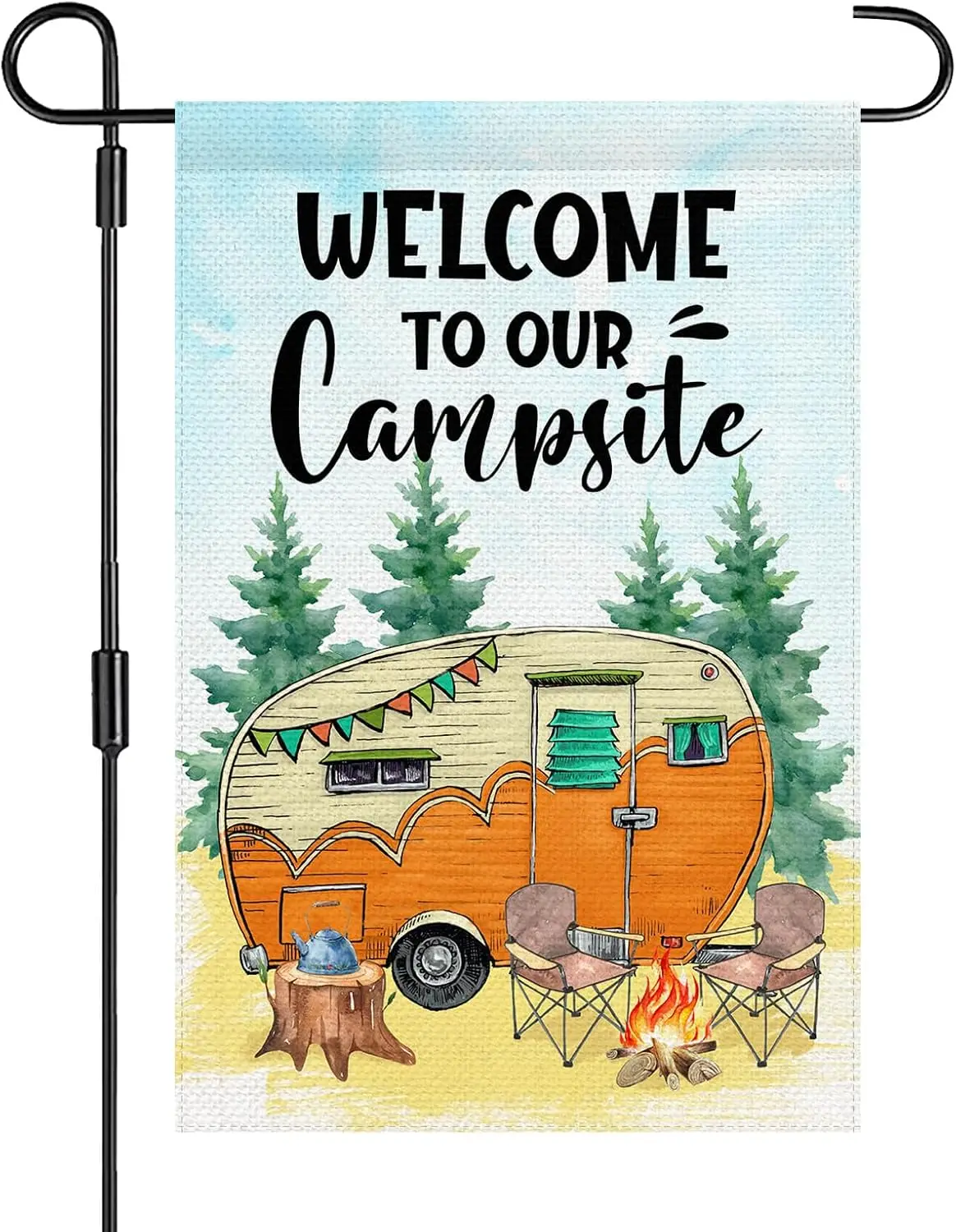 Welcome To Our Campsite Camping Garden Flag 12 x 18 Inch Double Sided Burlap Funny RV Campfire Campsite Garden Flags Farmhou aaz