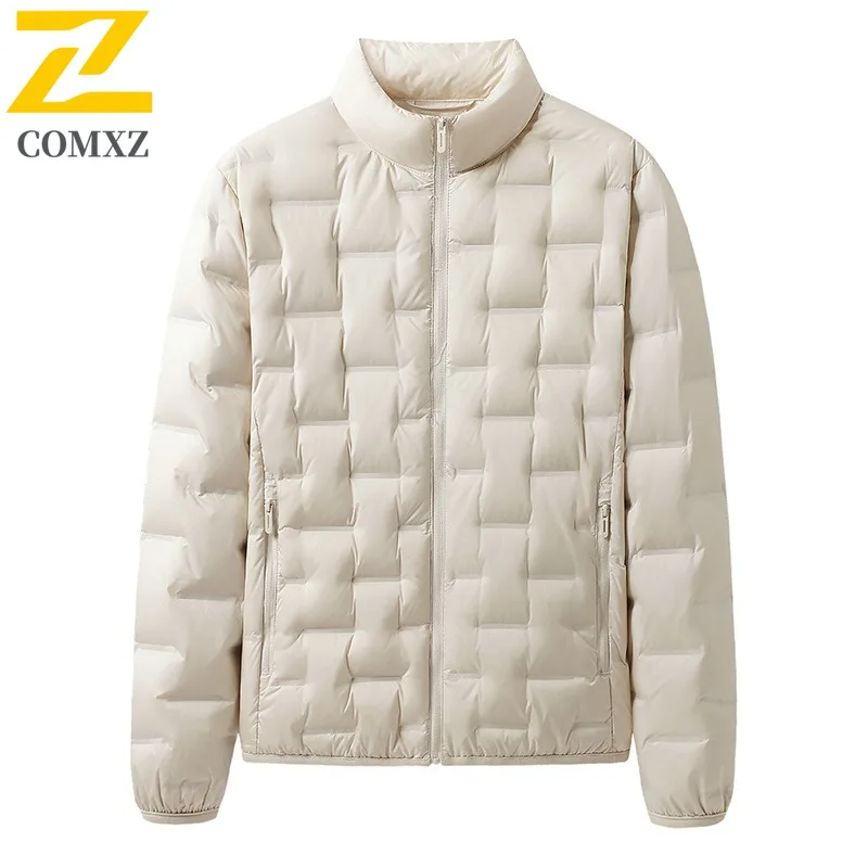 COMXZ Men Work Down Jacket Leisure Stand Collar Design Thickened Warmth Parka Korean Style Cold Resistant Winter Padded Padded