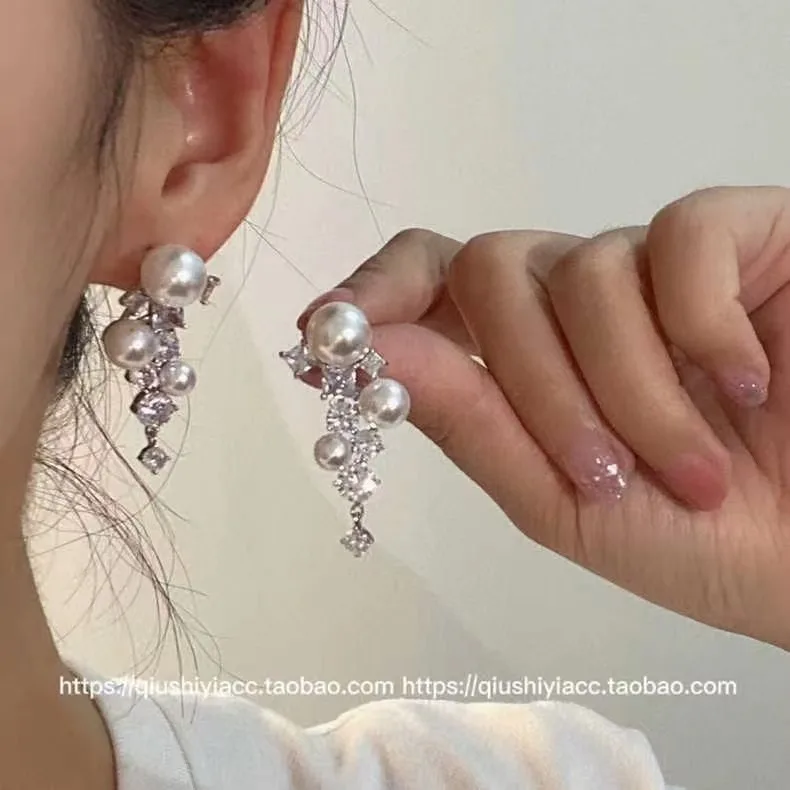 Miss Rich Family~ Size Pearl Diamond Earrings Blingbling Temperament Earrings 2022 New Trendy Earrings