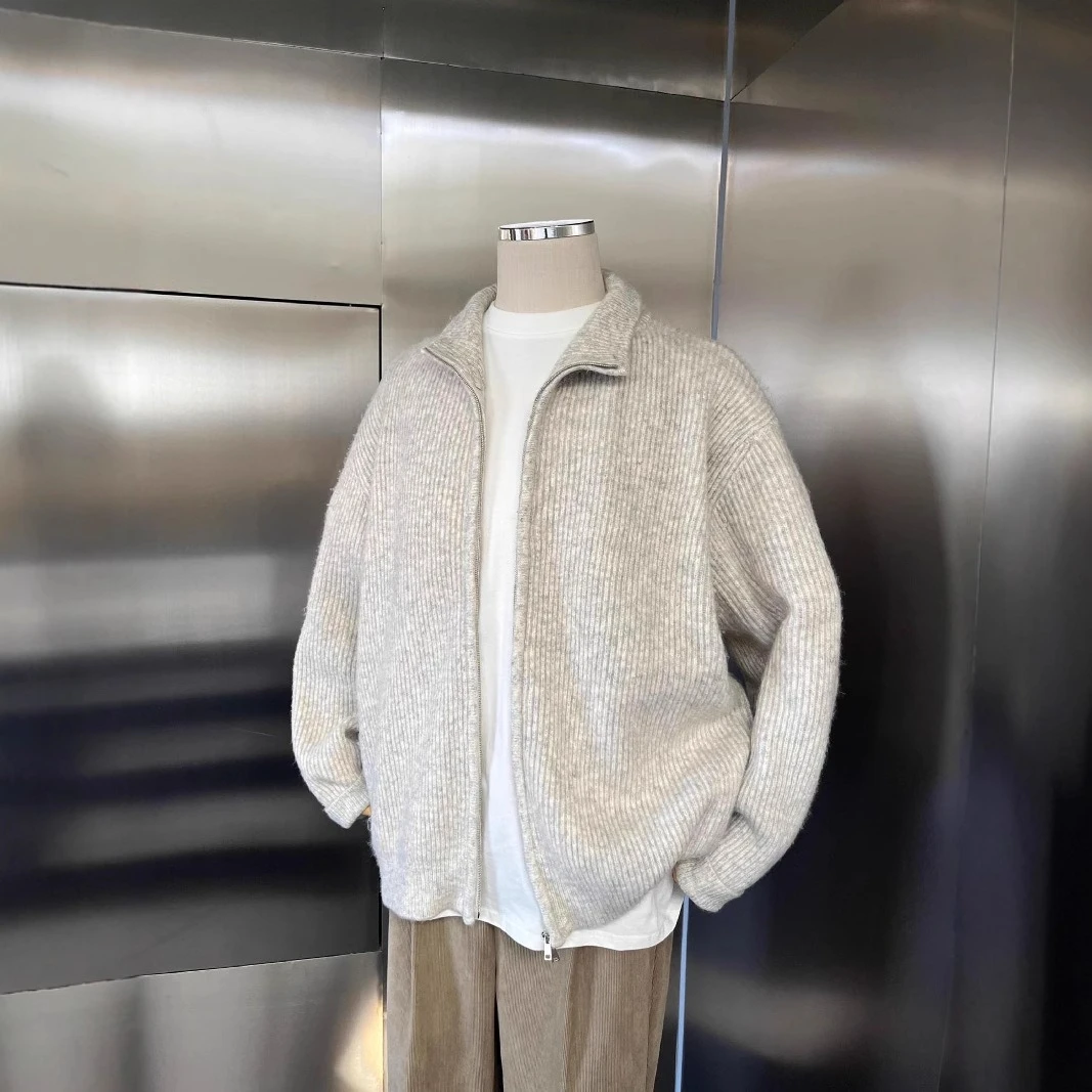 

Новая осенне-зимняя вязаная куртка на молнии, оригинальный ленивый свободный повседневный свитер с воротником, кардиган