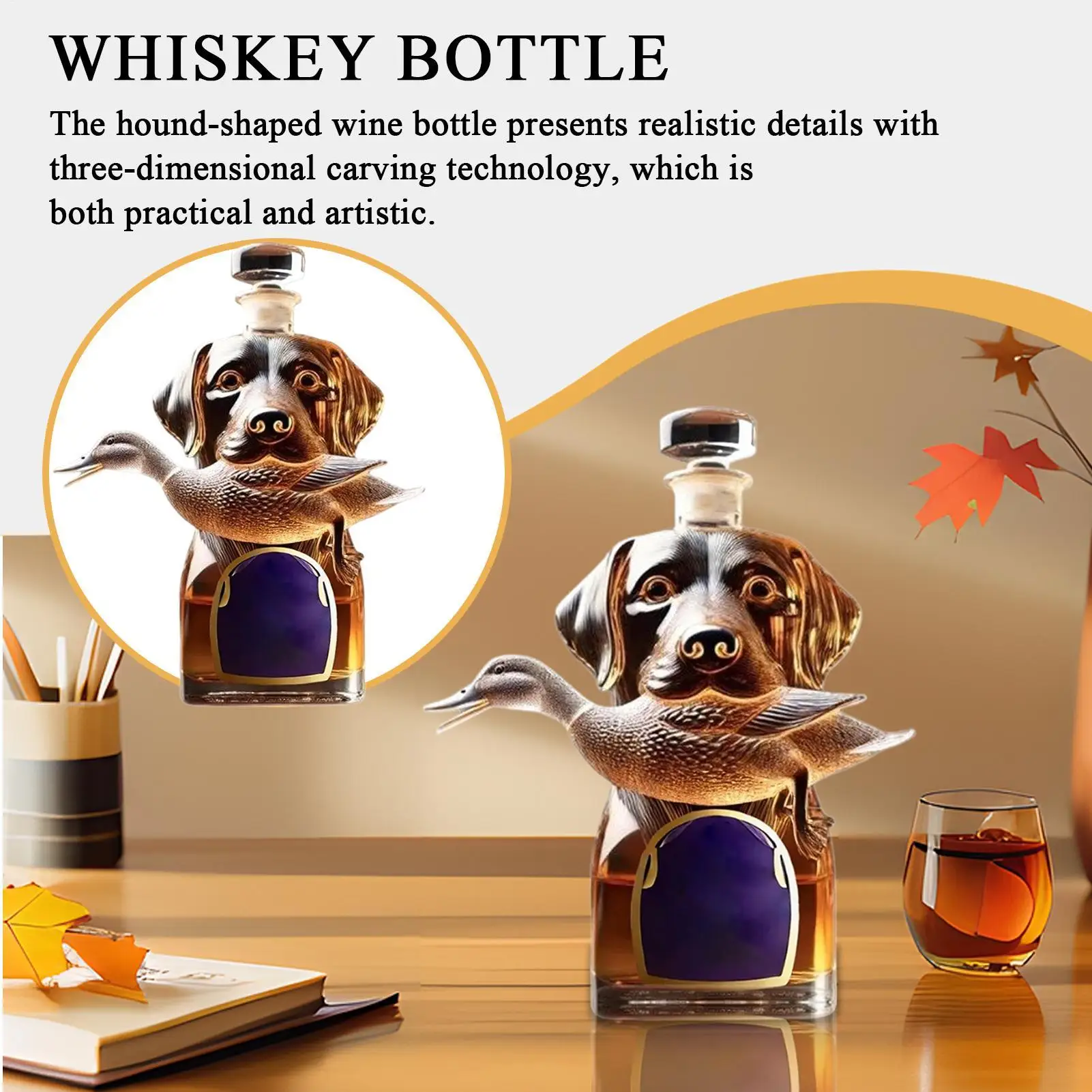 Bourbon Decanter Glass Bottle Hound Whiskey Decanter Airtight Alcohol Holder Container Dog Statue Home Decor for Brandy Bourbon