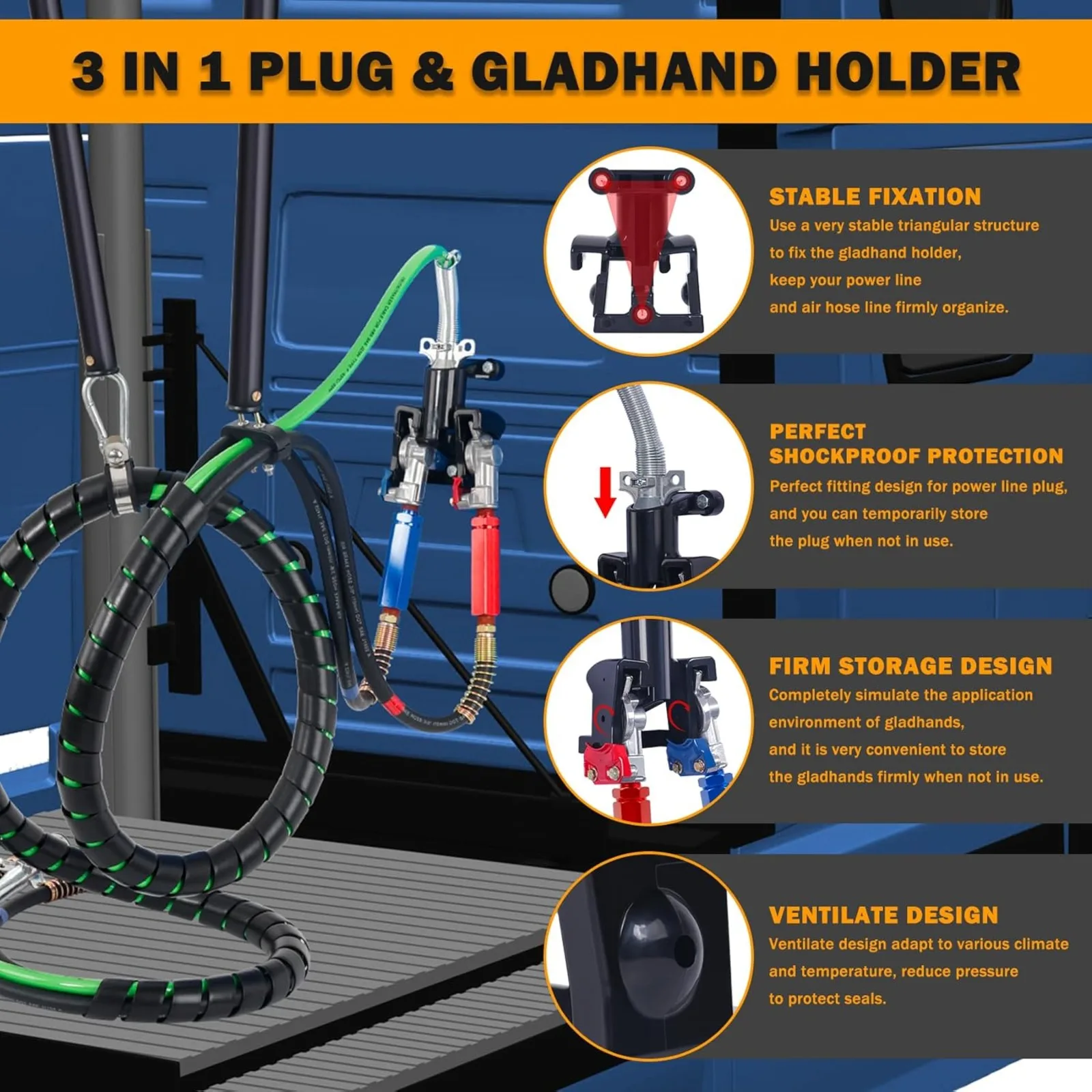 US 13.5 FT Semi Truck Air Lines Kit with 2 Pcs Tender Spring Kit and Glad Hands with Gladhand Holder & Handles 3IN1 Trailer Cord