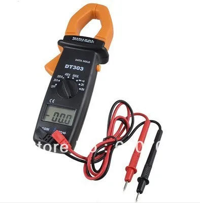 DT303 Ammeter AC/DC Voltmeter Ohmeter Diode Digital Clamp Multimeter + 2 Leads Tester Instrument Tool Portable Factory Lab Hobby