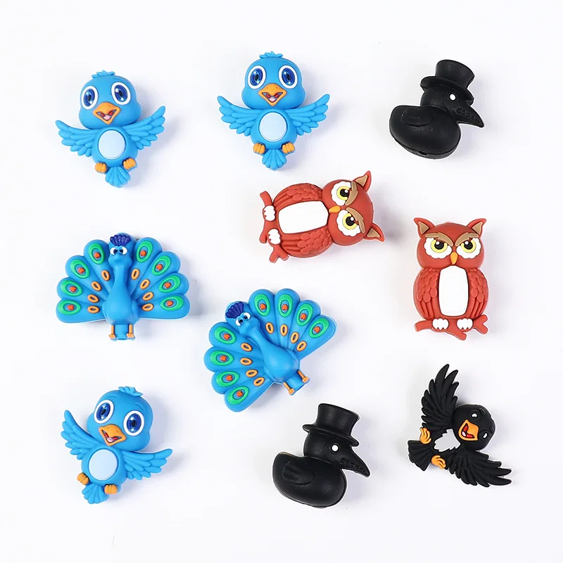 20pcs Hummingbird Silicone Beads Food Grade Stereo Teether Beads For Jewelry Making DIY Pen KeyChain Necklace Accessories