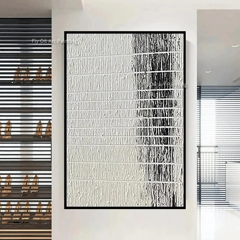 Handmade Striped Gradient Relief Wall Art, Vertical Grid Impasto Texture Painting, Nordic Corridor Canvas Home Decoration