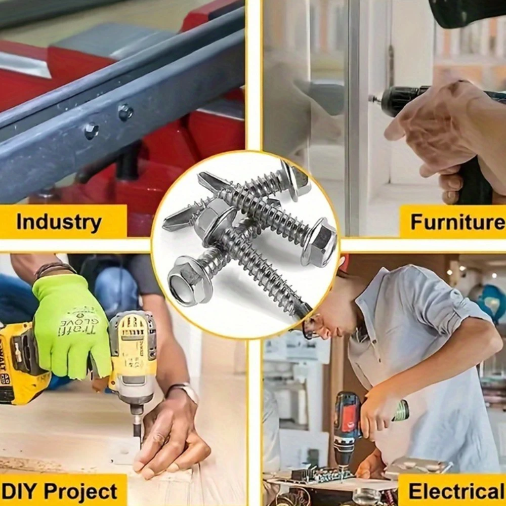 250 قطعة مسدس فاسر الحفر الذيل الذاتي التنصت المسمار صندوق 13 مللي متر 19 مللي متر 25 مللي متر الفولاذ المقاوم للصدأ الخارجية سداسية الحفر الذيل المسمار مجموعة