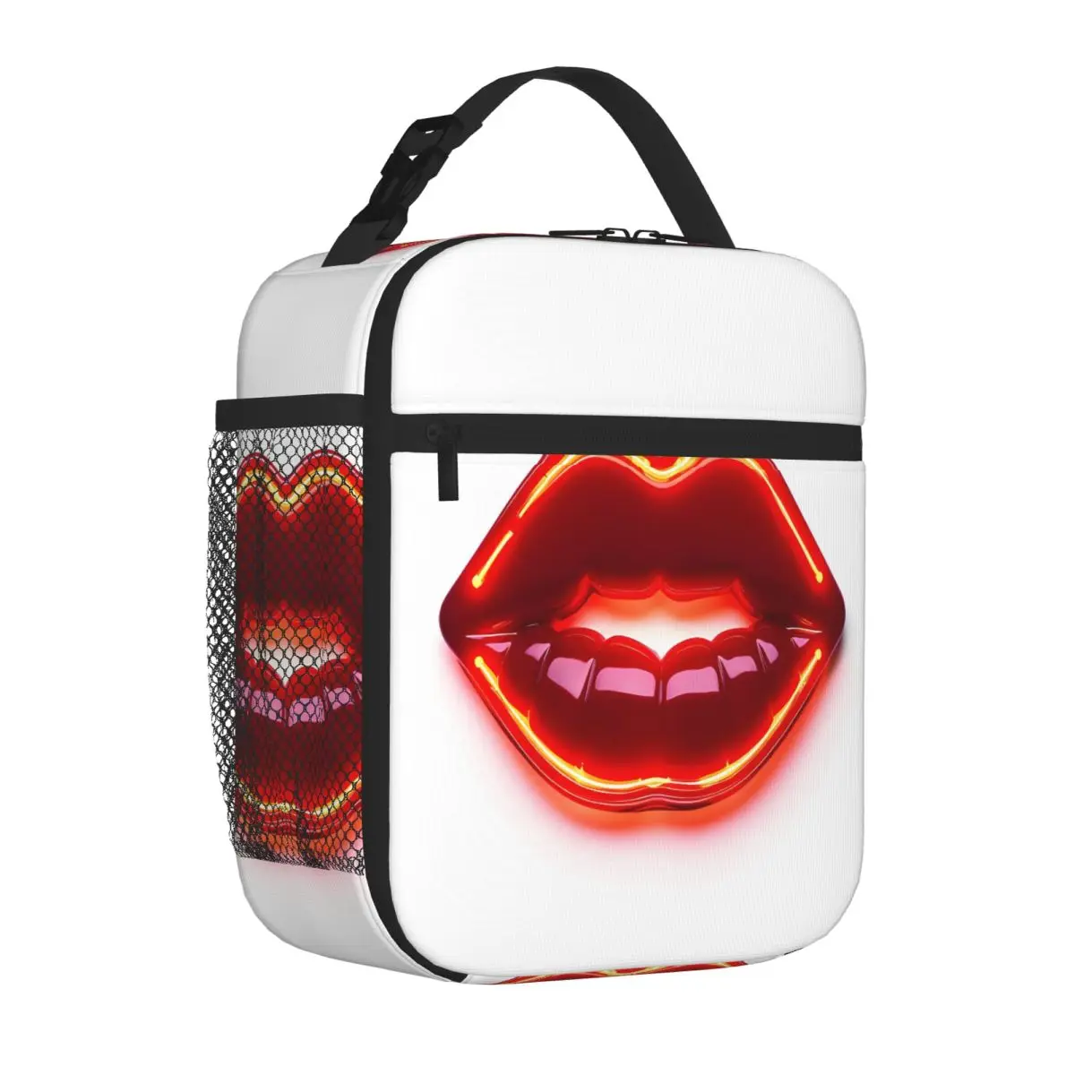 Bestselling Red Neon Sign Lips On White Background Modern Adult Lunch Bag Overnight Trip Insulated Lunch Bag