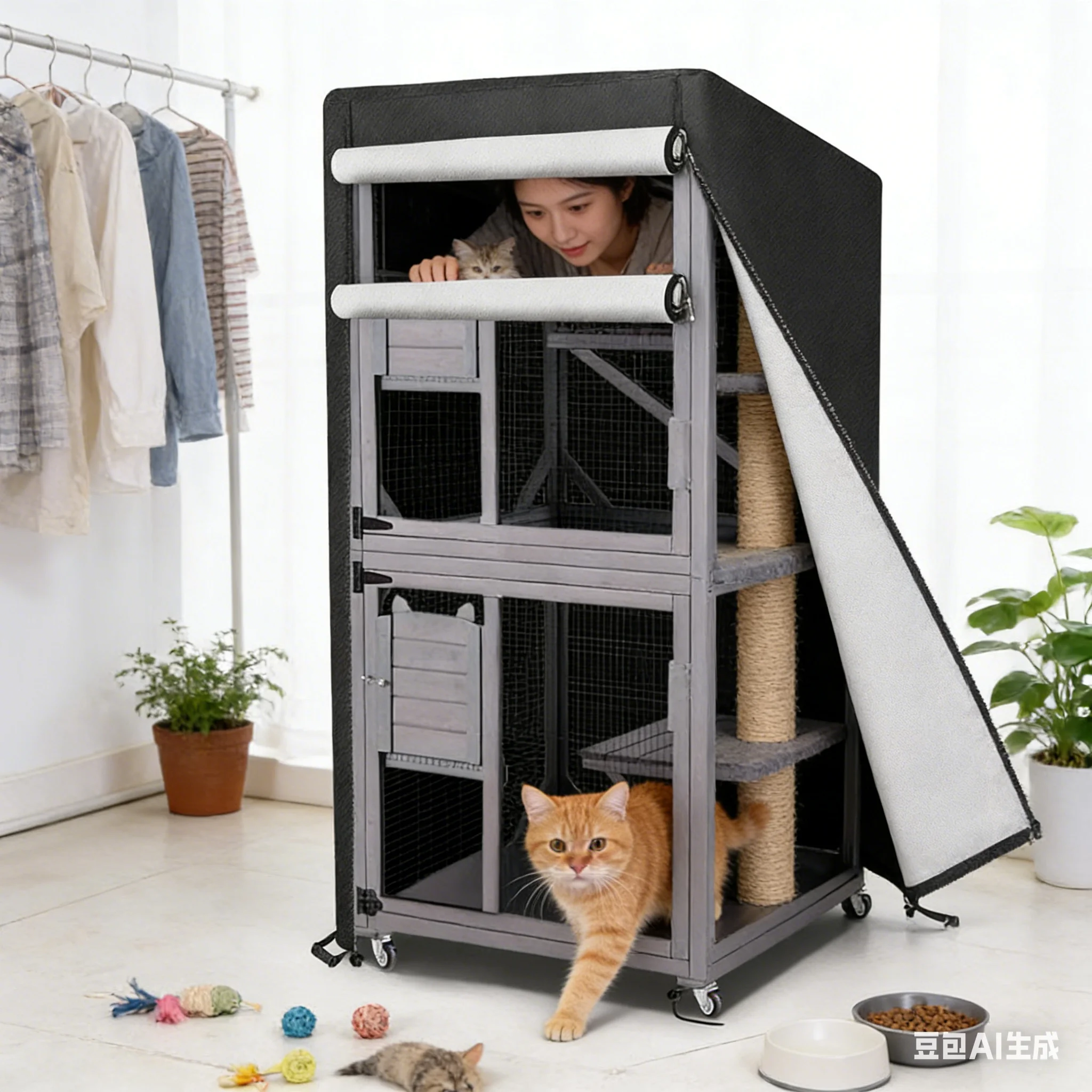

Outdoor Cat House Cover Protective Covers Weatherproof Easy-Clean & Warm Protection Cat Cage Protective Covers 210D/420D/600D