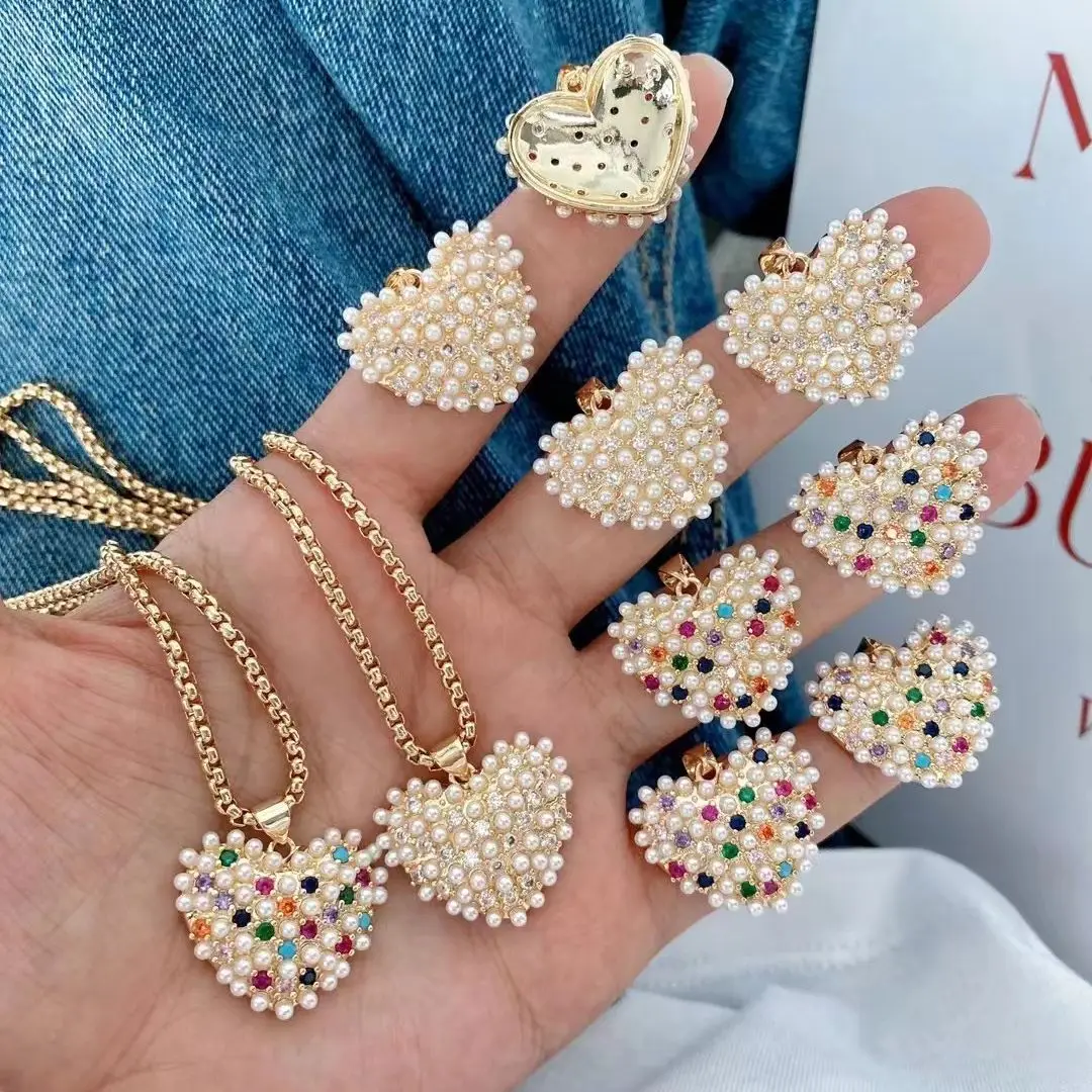 5PCS, Trend Fashion Inlaid Crystal Zircon Necklace Shell Pearl Pendant Charm Heart Shape Necklace Exquisite Jewelry Party Gift
