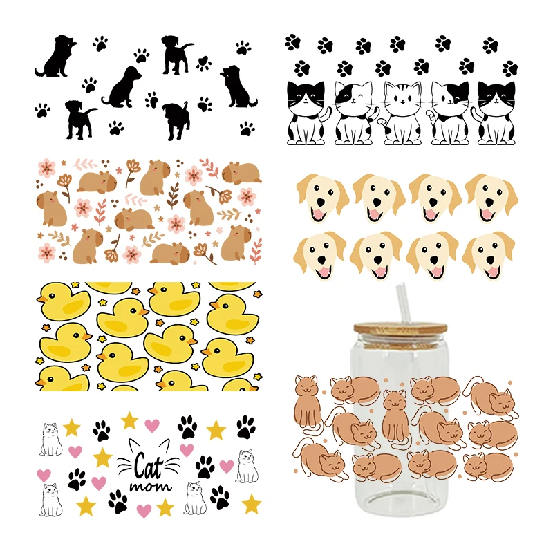 UV DTF Cut cat Ducks Stickers Wrap Prints For 16 Oz Libbey Glass Can Sublimation  DIY Waterproof D17833