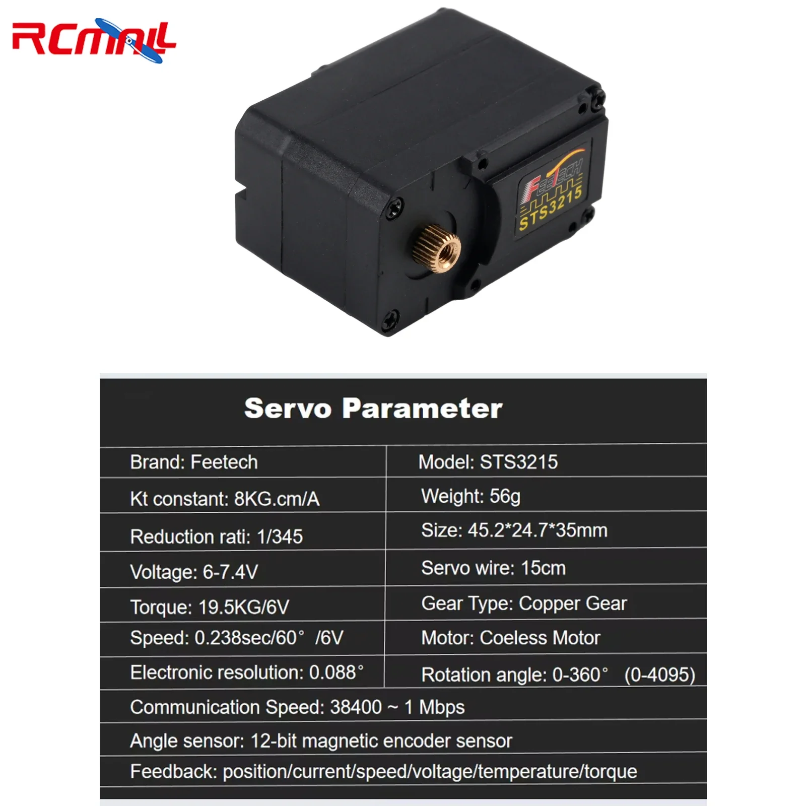 STS3215 7.4V 19KG การเข้ารหัสแม่เหล็ก Servo 360 องศาความแม่นยําสูงข้อเสนอแนะ Serial Bus TTL เซอร์โวสําหรับหุ่นยนต์ Arduino Feetech