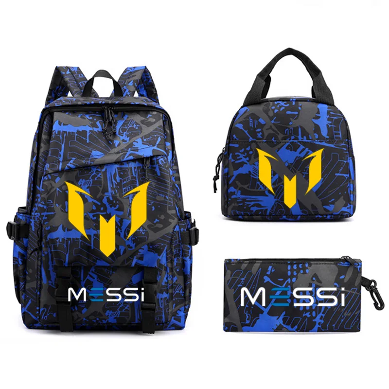 3pcs Messi School Bags Teen Girls Boys Laptop Rucksack Student Shoulder School Bag Simple Style Capacity Backpack With Lunch bag