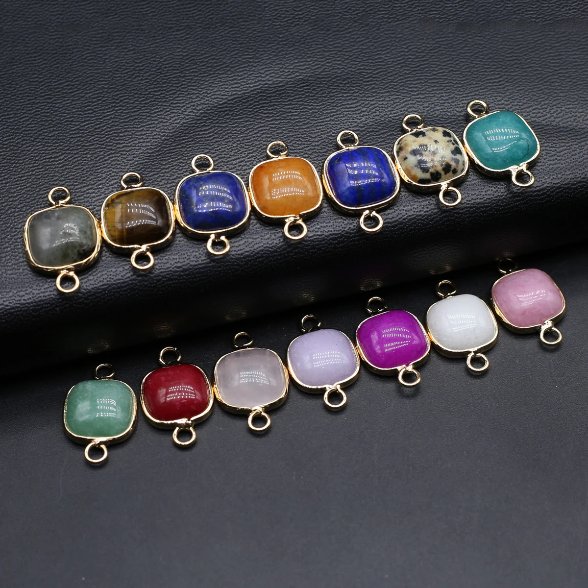 

15PCS Natural Semiprecious Stone Random Color Square Connector Pendant 13mm Jewelry Making DIY Necklace Earrings Accessories Gif