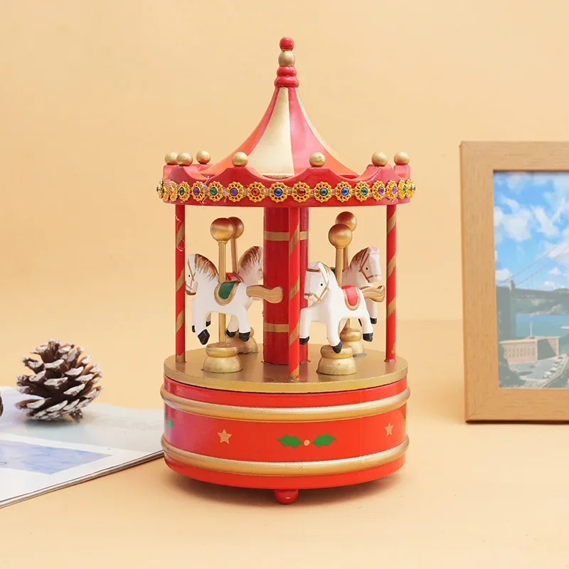 Carousel Music Box Wooden Desktop Ornament Children Birthday Christmas Birthday Gift Home Decoration Wholesale