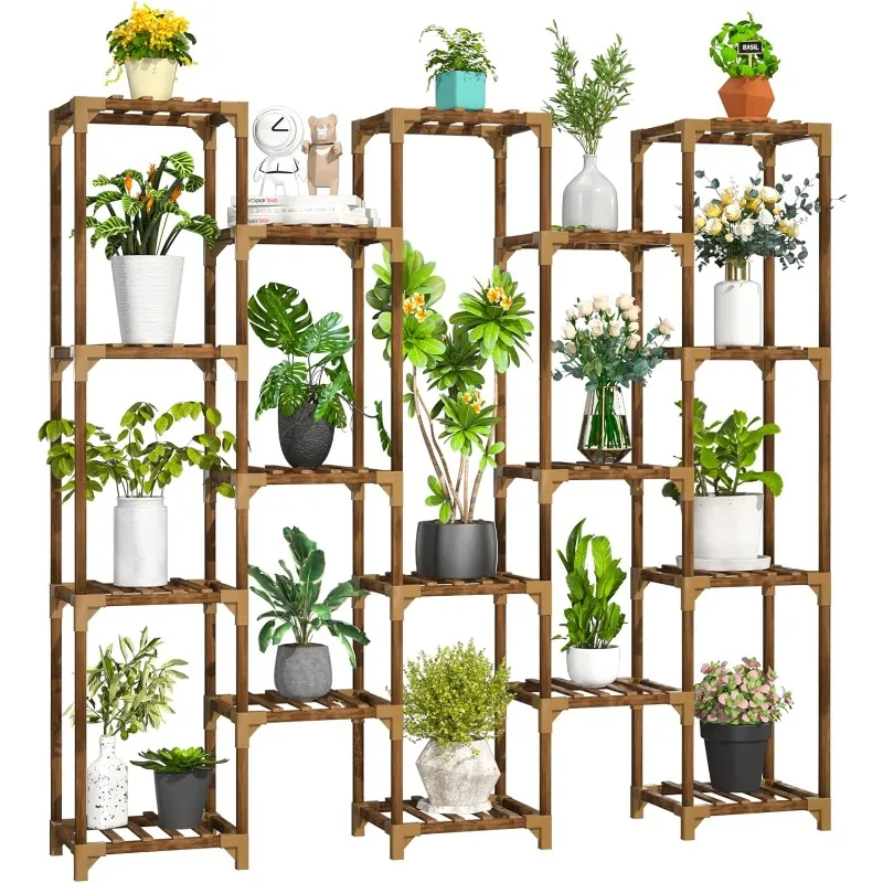 

Plant Stand Indoor Outdoor, Tall Plant Shelf for Multiple , 17 Tiers Large Plant Rack Wood Holder Shelves