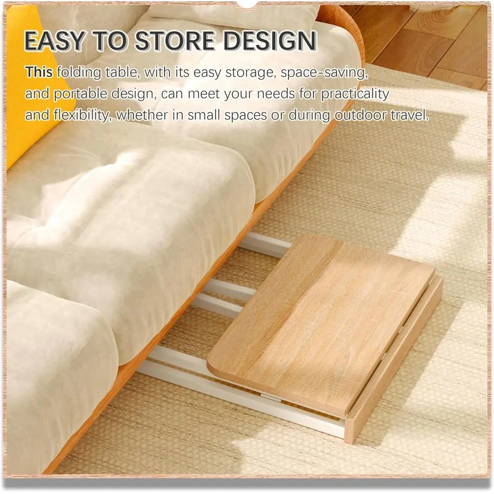 Compact Rolling Desk for Home Office, Foldable Study Table with Wheels - Natural & White