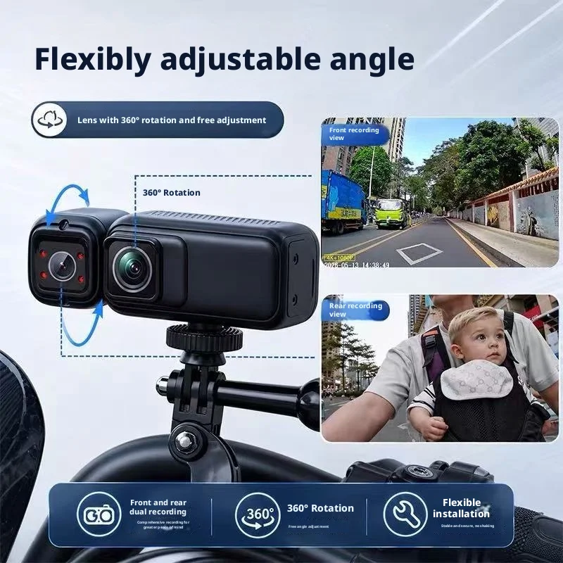 360°Rotatable Rear Lens 4K Motorcycle Dash Cam IP68 Waterproof WiFi Loop Recorder
