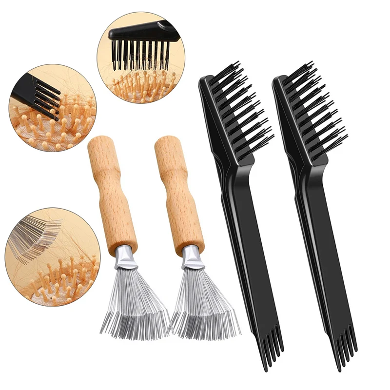 4Pcs/2Pcs Hair Brush Cleaning Tool Set Metal Wire Comb Cleaning Brush Hair brush Cleaner Comb 2 in 1 Hair Brushes Cleaning Tool