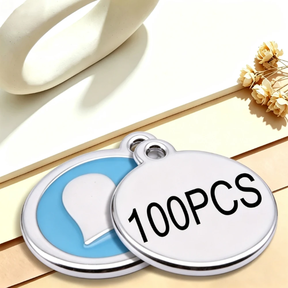 100PCS Pet Alloy ID Tag Customizable Laser Engraving Anti-lost Name Tag For Dogs And Cats Personalized Collar Charm Outdoor