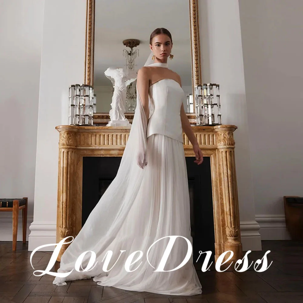 Love Elegant Strapless A-Line Stain Simple Wedding Dresses Charming Sleeveless Floor Length Tulle Bridal Gowns 2025 Customized