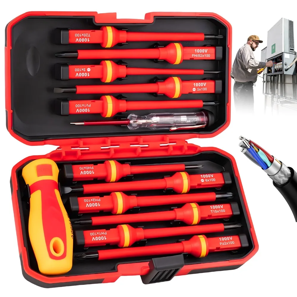 Kit de tournevis isolés pour électriciens, 13 pièces, embout magnétique, anti-choc, tournevis sécurisés pour la maintenance et la réparation de circuits
