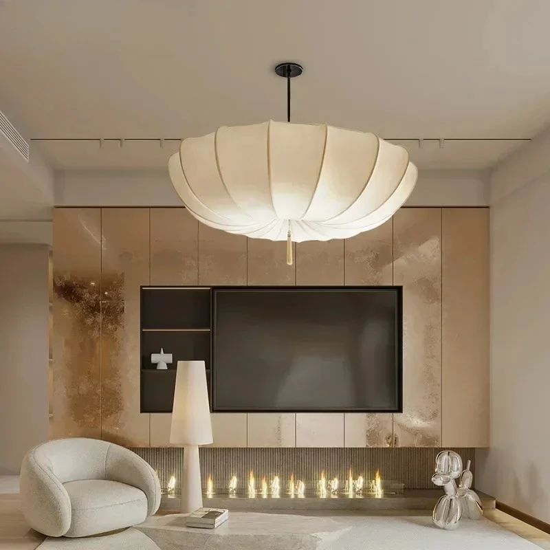 Modern Simplicity LED Pendant Lights Retro Paper Umbrella Cloth Fabric Creative Lamps for Living Room Home Decoration Chandelier
