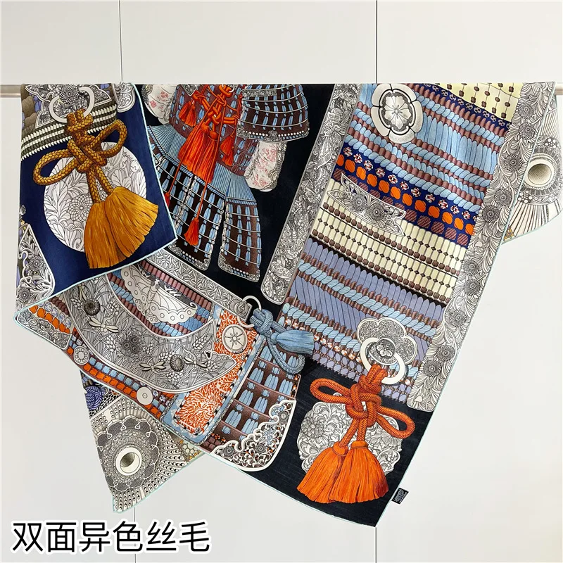 

Double sided printed silk wool armor warrior versatile in autumn and winter, silk wool warm scarf shawl