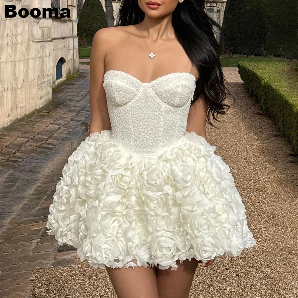 Booma Ivory A-Line Cocktail Dresses Sweetheart Sleeveless Flowers Short Party Prom Gowns Birthday Dress for Women Outfits