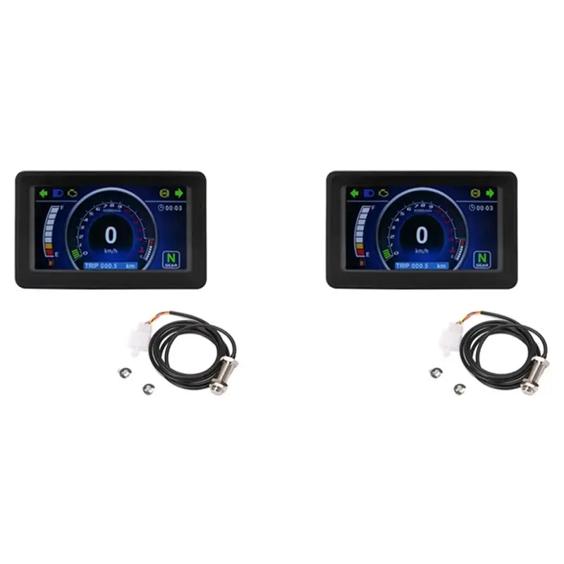 AB56-2X Universal Motorcycle LCD Display Cluster Replaceable Speedometer Instrument For 1,2,4 Cylinder Motorbike