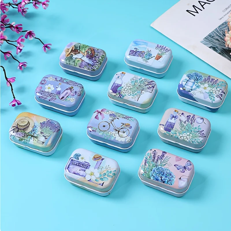 3-6-piece mini lavender tin jewelry storage box, decorative box, hinged lid small metal can, portable box container storage kit