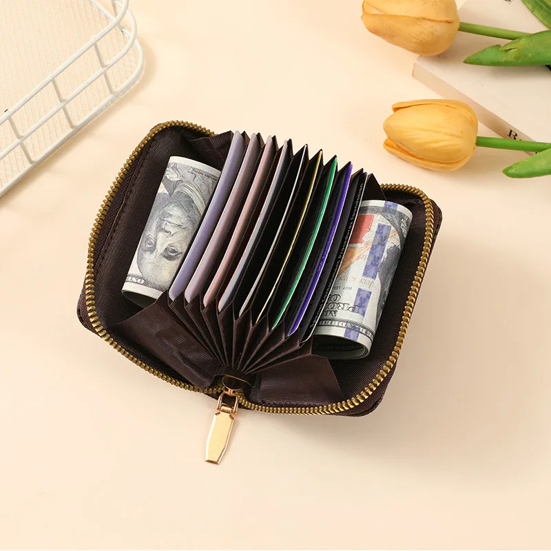 Women's Short Printed Zipper Wallet Simple Letter Portable Multi Slot Coin Purse Small Wallet Fashion Large Capacity Card Slots