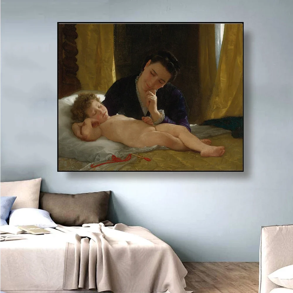 William Adolphe Bouguereau《Young Mother》Canvas Oil painting Artwork Poster Picture Modern Wall Decor Home Decoration