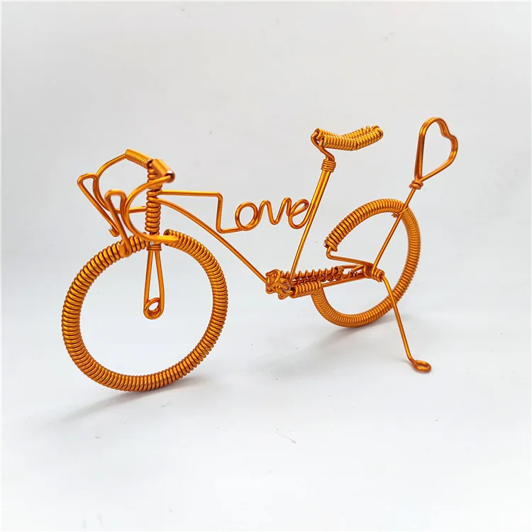 Retro Classic Simulation Love Shape Bike Model Chinese Tradition Metal Handmade Aluminium Wire Braiding Craft Ornaments