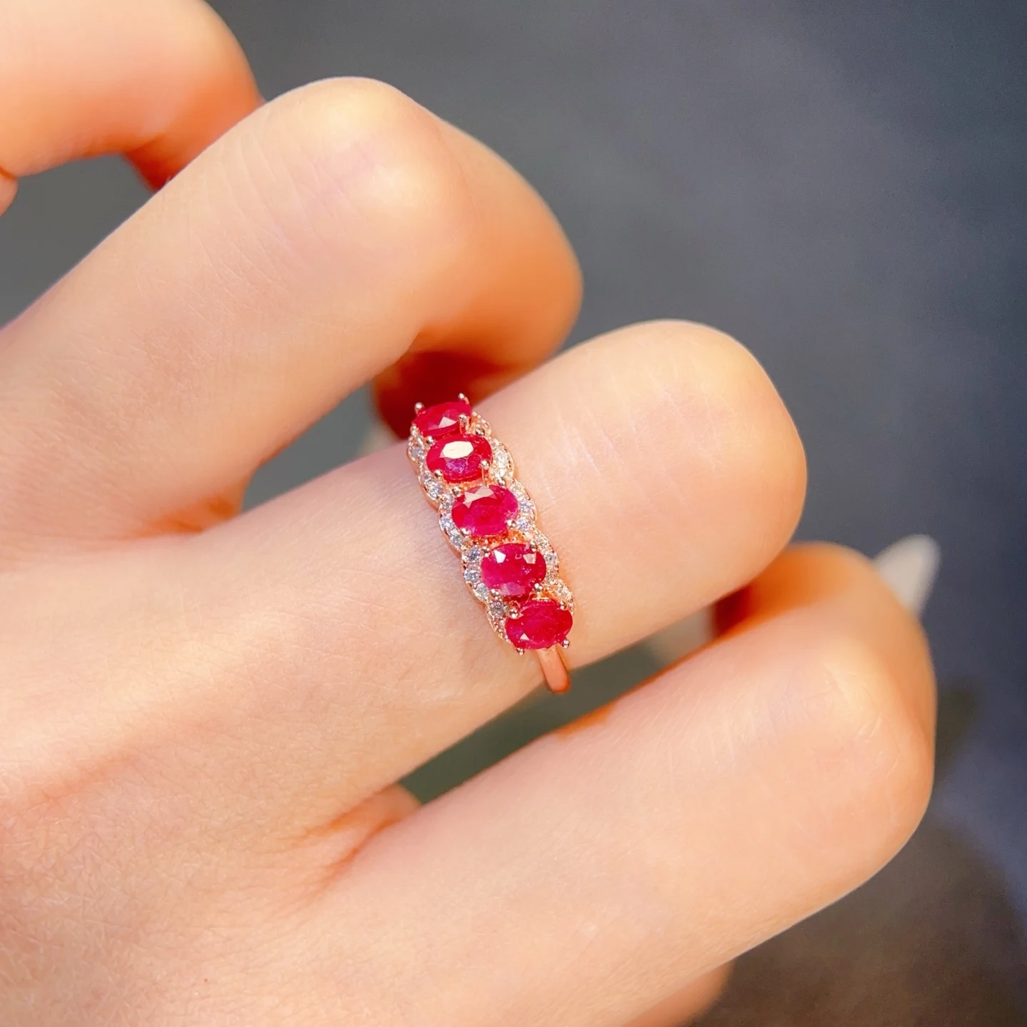 925 Silver Genuine Ruby Ring with Certificate 4mm*3mm 0.75ct Natural Ruby Silver Ring with 3 Layers 18K Gold Plating