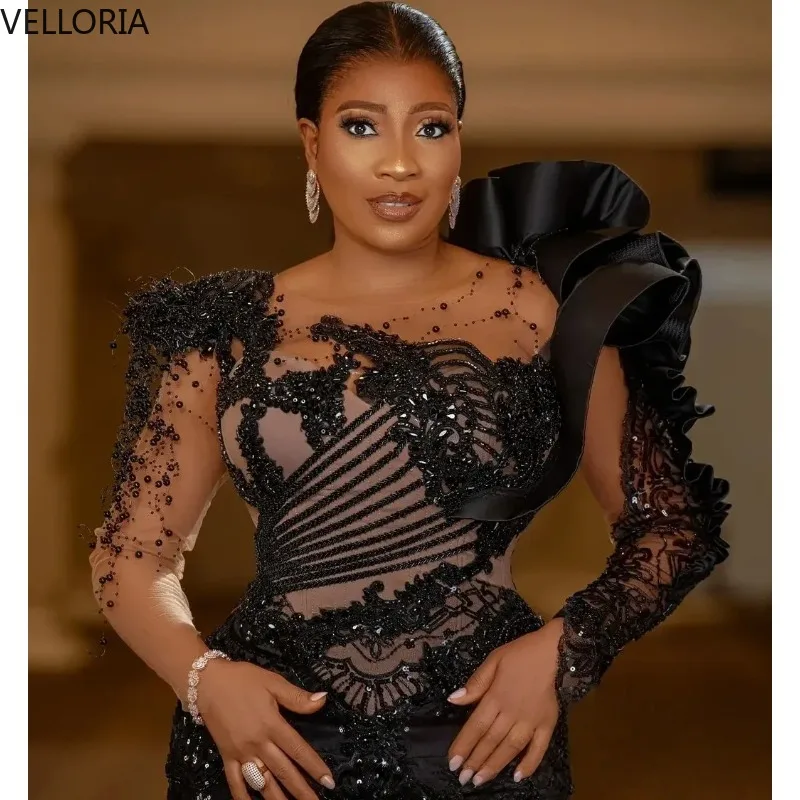 Czarna Sukienka Wieczorowa Syrenka z Cekinami, Jedno Ramię, Elegancka Suknia Balowa z Brokatem, Nowość 2025, Suknie Balowe Vestidos De Fiesta na Zamówienie