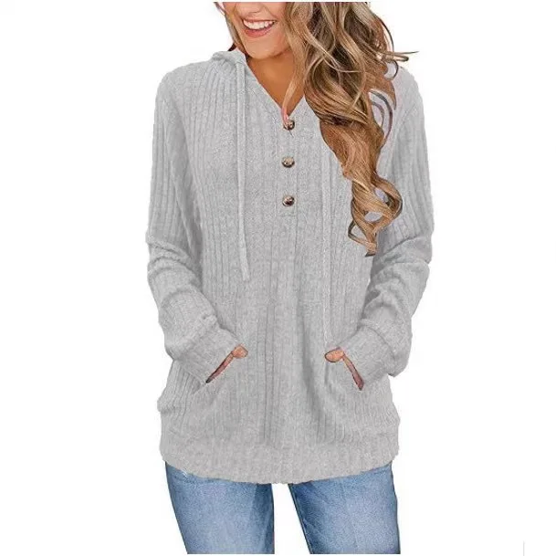 2025 neue Mode Mit Kapuze Taste-unten Hemd Frauen Sommer Beiläufige Lose Einfarbig V-ausschnitt Gestrickte Pullover Top Für frauen