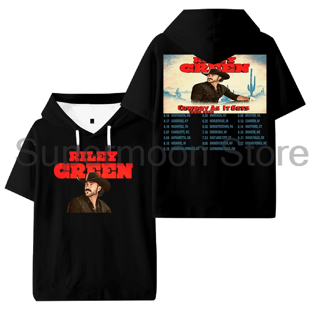 Riley Green Cowboy As It Gets Tour 2026 Hooded T-shirt Unisex Short Sleeve Tee Women Men Outdoor Streetwear Tops