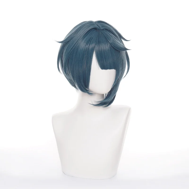 Xingqiu Wig Game Genshin Impact Xingqiu Short Cosplay Green Blue Wig Synthetic Hair Wigs Party Christmas Halloween +Wig Cap