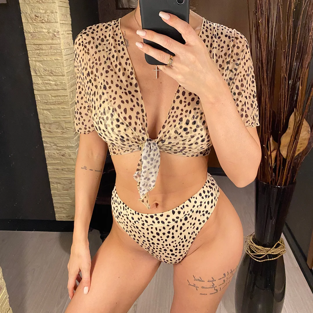 S - XXL, Bikini mit Leopardenmuster, hoher Bund, Damen-Badeanzug, dreiteiliges Bikini-Set, Badebekleidung, Badeanzug, Modell V2805SW. – Detail 9