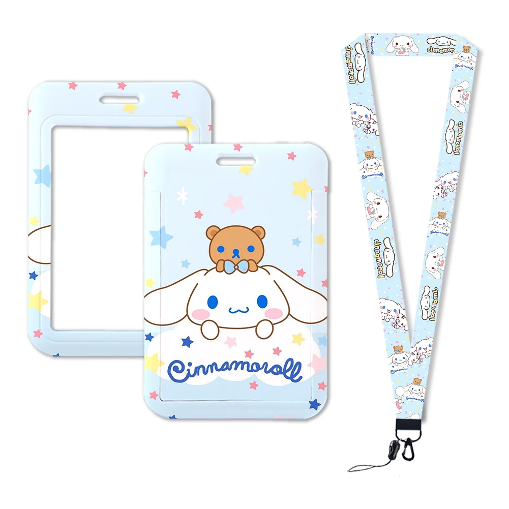 W-portatarjetas de dibujos animados Cinnamoroll para niños, soporte para tarjetas de Control de acceso, cubierta protectora para autobús y metro