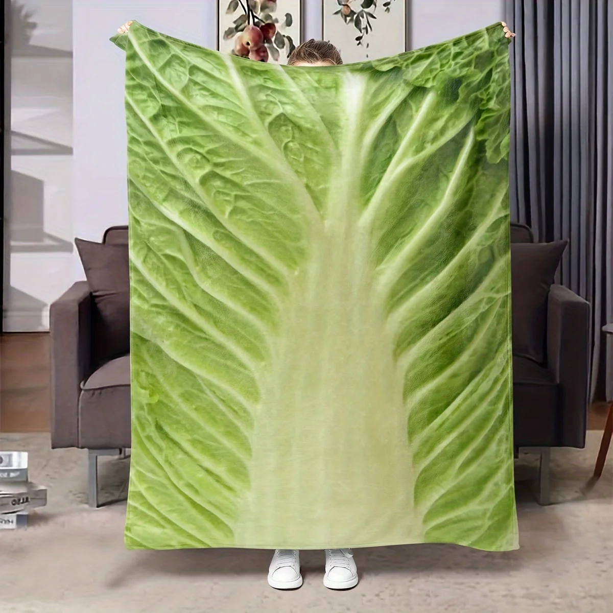 Giant Cabbage Cross Section Throw Blanket Soft Plush Fleece Novelty Vegetable Print Flannel Blanket for Sofa Couch Bed