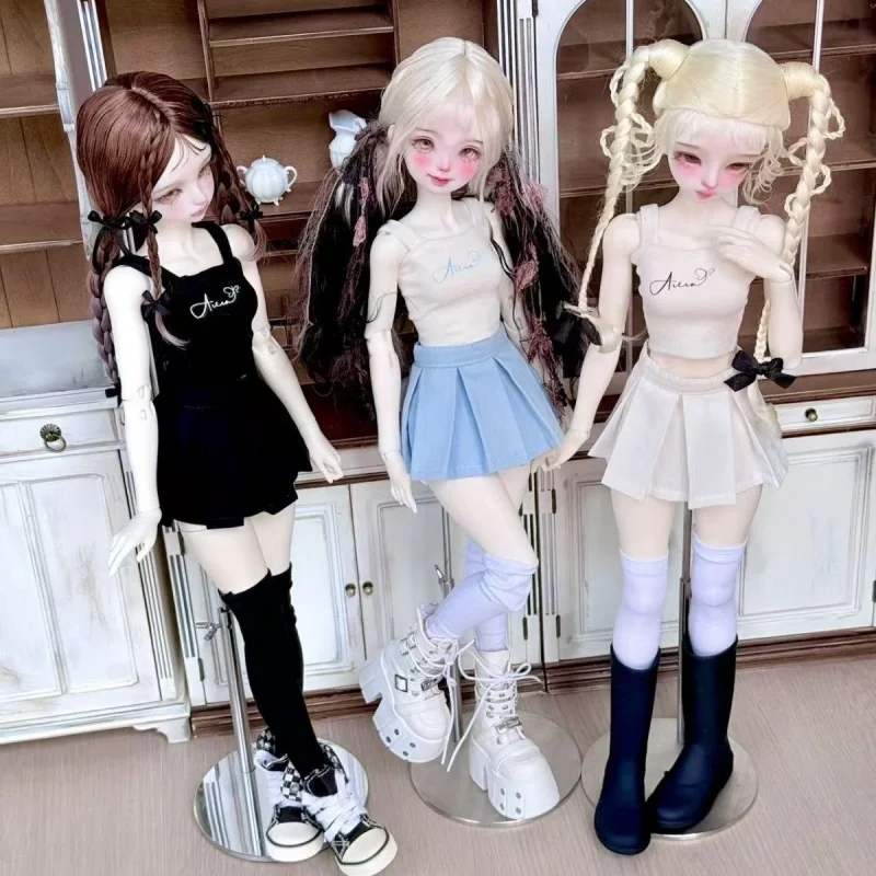 

bjd Doll clothes fit into 1/4 size halter vest pleated skirt set 4 colors optional doll accessories