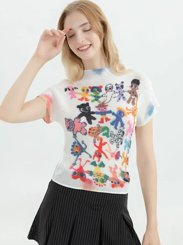 تي شيرت نسائي Harajuku كوري Y2k جرافيك مطبوع بأكمام قصيرة تي شيرت علوي ملابس عصرية عتيقة ملابس الشارع الشهير تي شيرت صيفي برقبة دائرية