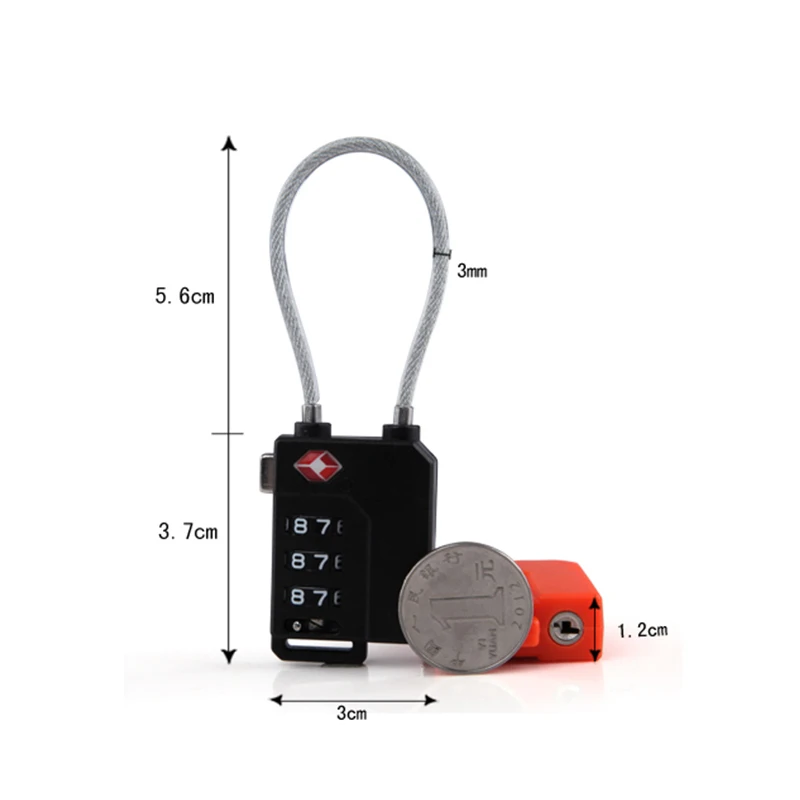 トラベルセット,スーツケース用の黒と銀の3桁の組み合わせ,4mm