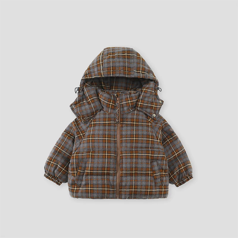 

Plaid Kids Jacket 2025 Girls Winter Clothing Cotton Jacket Children Short Bread Jacket Warm and Stylish and Thick Cotton Coat
